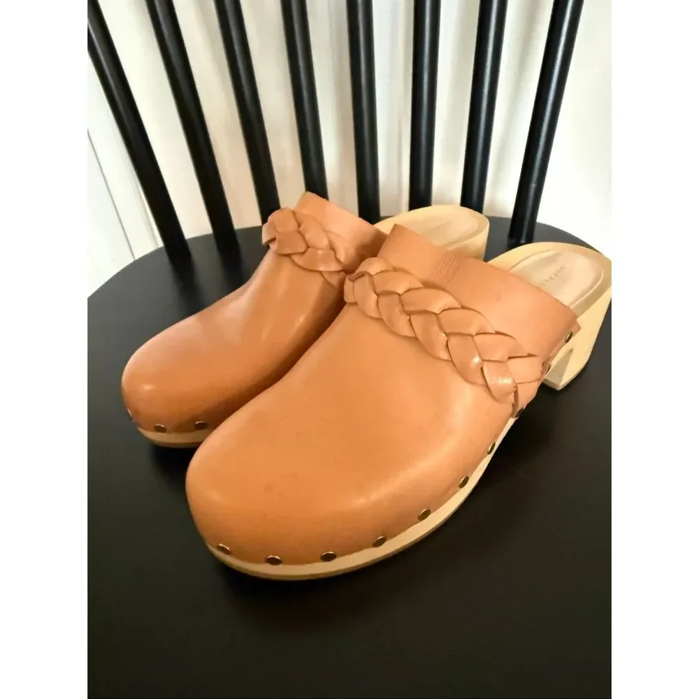 Loeffler Randall Lupa leather tan braided details clogs size 6 honey